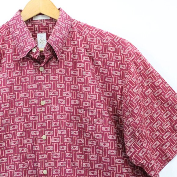 Vintage Burma Bibas Shirt Men Red Button Down Retro Pattern Collared Size XL 90s - Picture 2 of 10